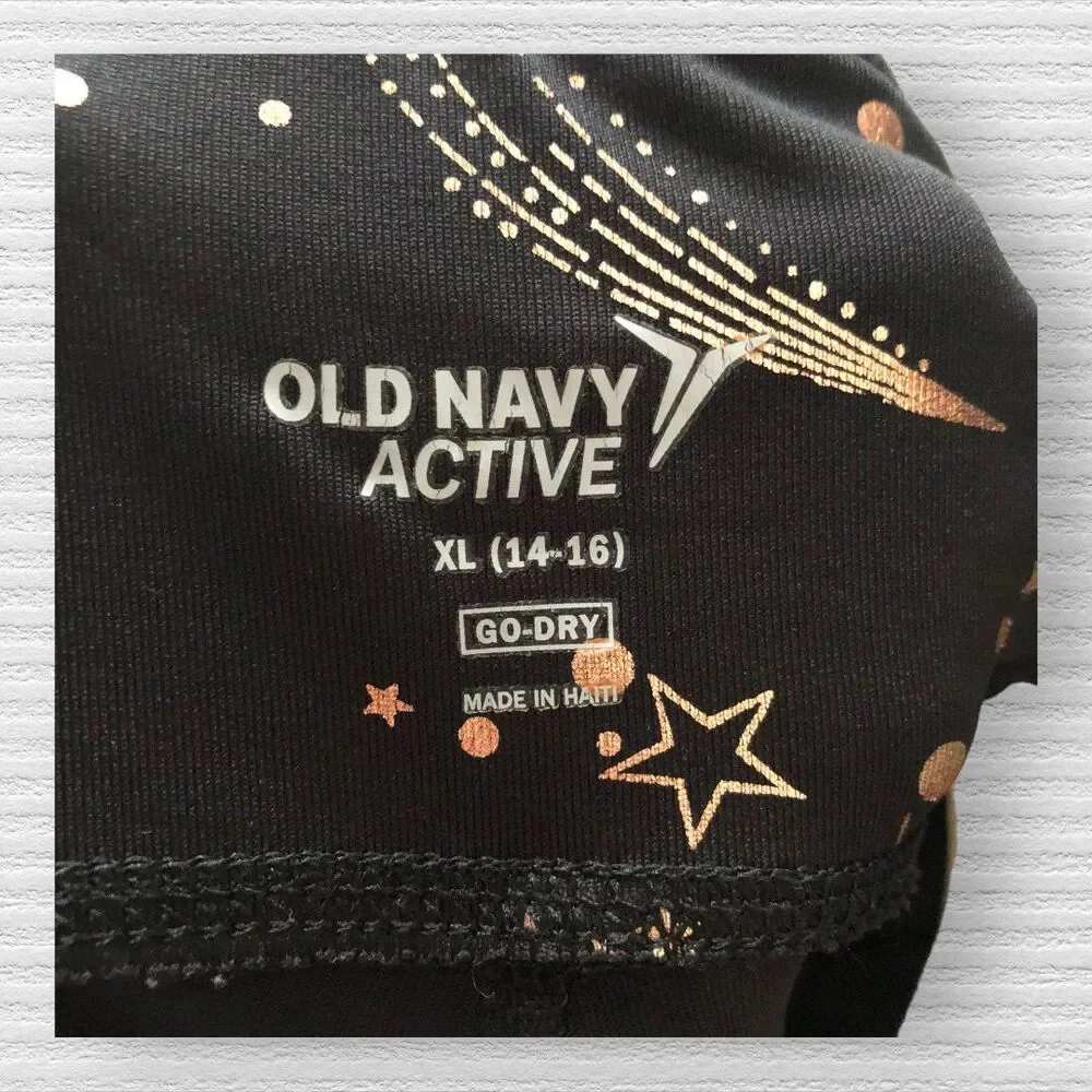 Old Navy Active Girls  XL 14-16 Leggings Black Outter Space Gold